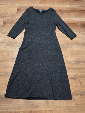 Lands' End Charcoal Gray Maxi Dress Merino Wool Blend Medium 10-12